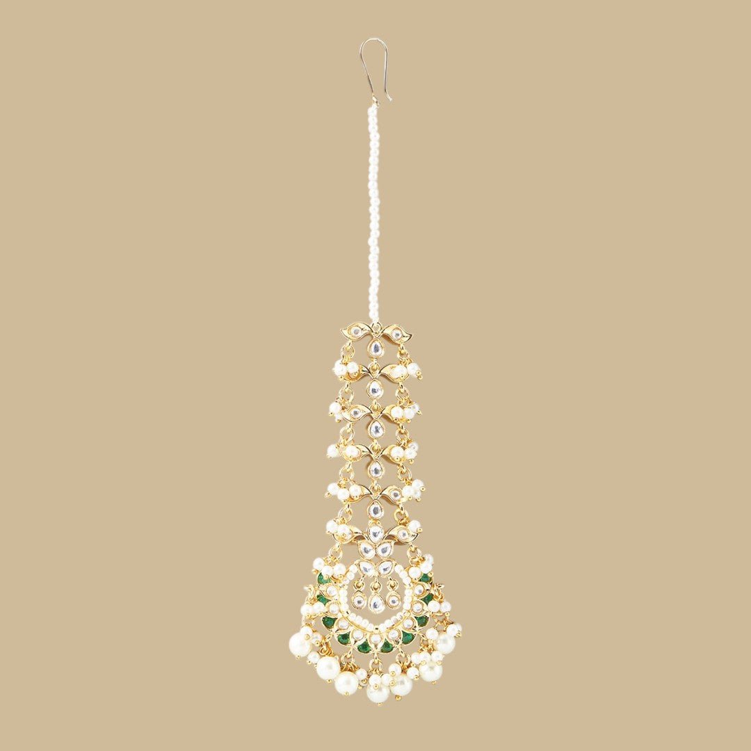 Gold Finish Kundan Polki Maangtikka - Auraa Trends - Maangtika - # - Auraa Trends - Gold Finish Kundan Polki Maangtikka