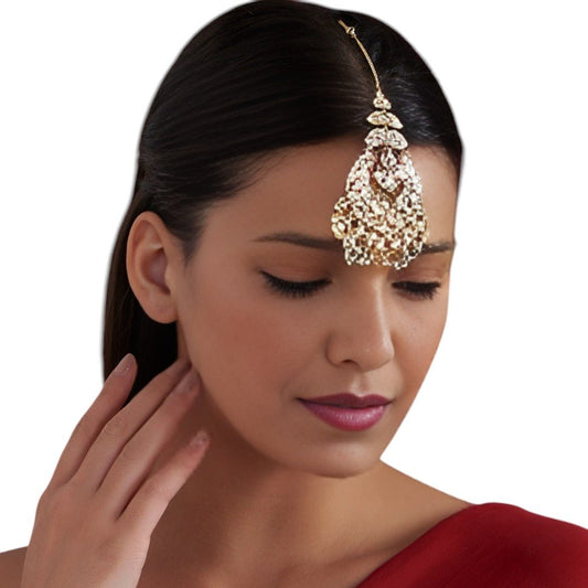 Gold Finish Kundan Polki Maangtikka - Auraa Trends - Maangtika - # - Auraa Trends - Gold Finish Kundan Polki Maangtikka