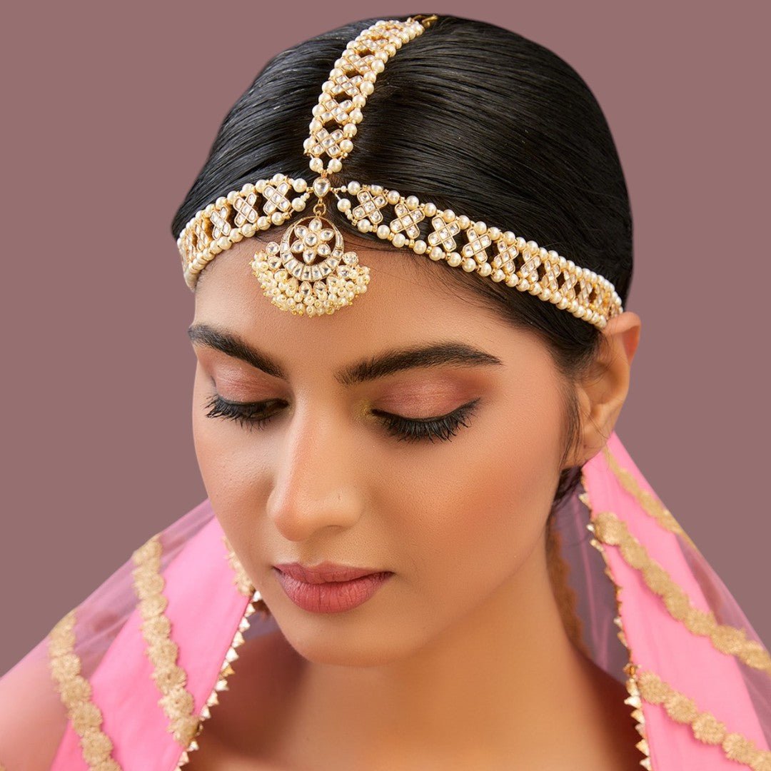 Gold Finish Kundan Polki Mathapatti - Auraa Trends - Mathapati - # - Auraa Trends - Gold Finish Kundan Polki Mathapatti