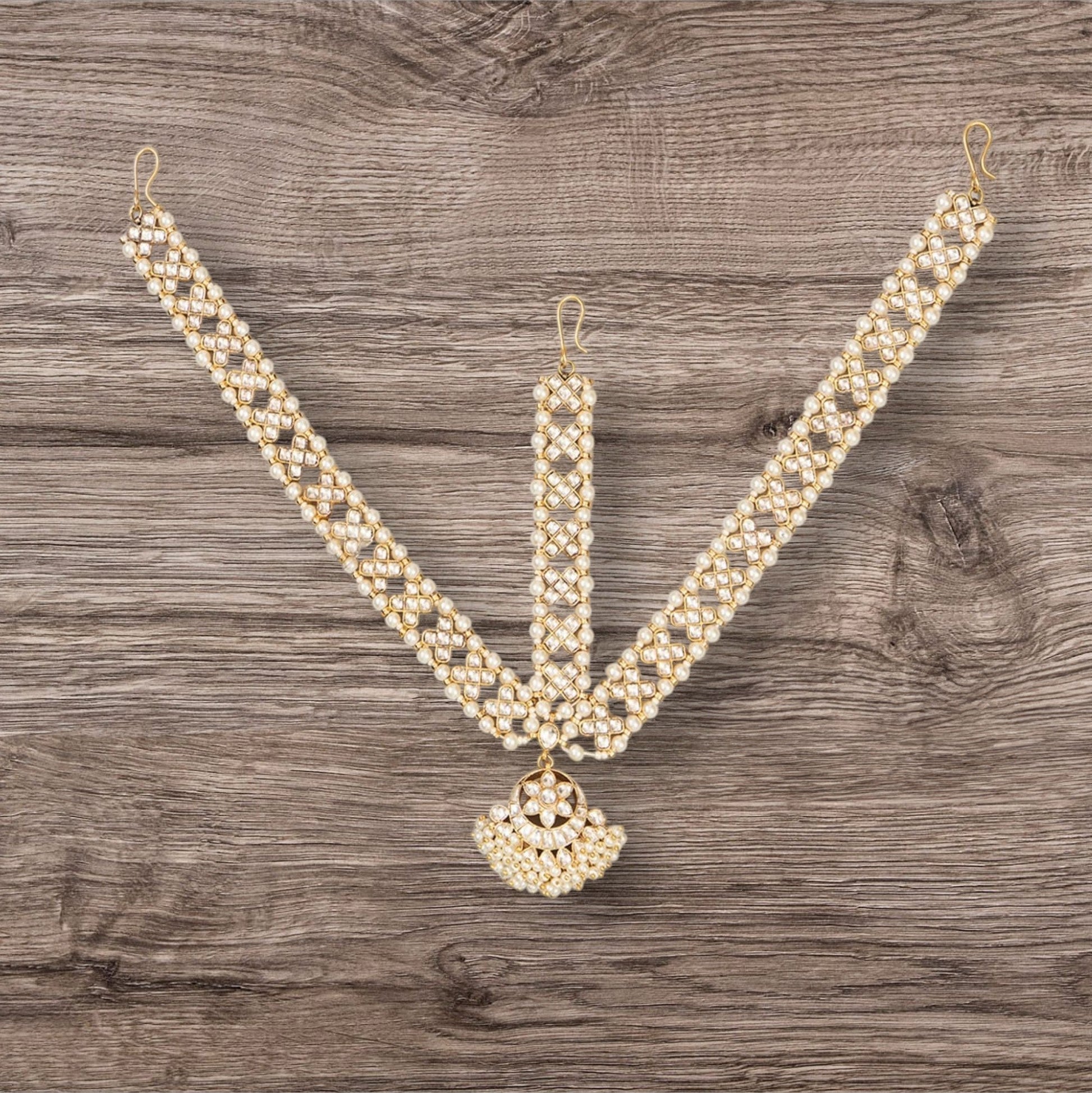 Gold Finish Kundan Polki Mathapatti - Auraa Trends - Mathapati - # - Auraa Trends - Gold Finish Kundan Polki Mathapatti