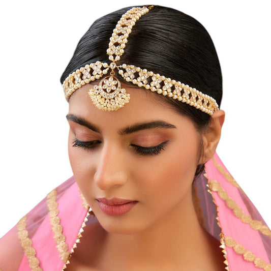 Gold Finish Kundan Polki Mathapatti - Auraa Trends - Mathapati - # - Auraa Trends - Gold Finish Kundan Polki Mathapatti