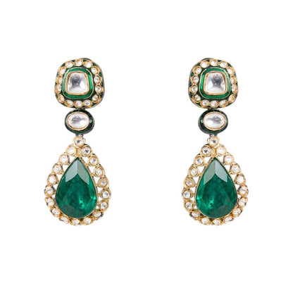 Gold Finish Kundan Polki & Multi - Colored Stone Choker Necklace Set - Auraa Trends - Necklace -  - Auraa Trends - Gold finish choker necklace with kundan polki and multicolored stones Multicolor kundan choker necklace set with dangler earrings Traditional Indian bridal necklace with kundan and gemstone detailing Festive kundan polki necklace set in gold with matching earrings