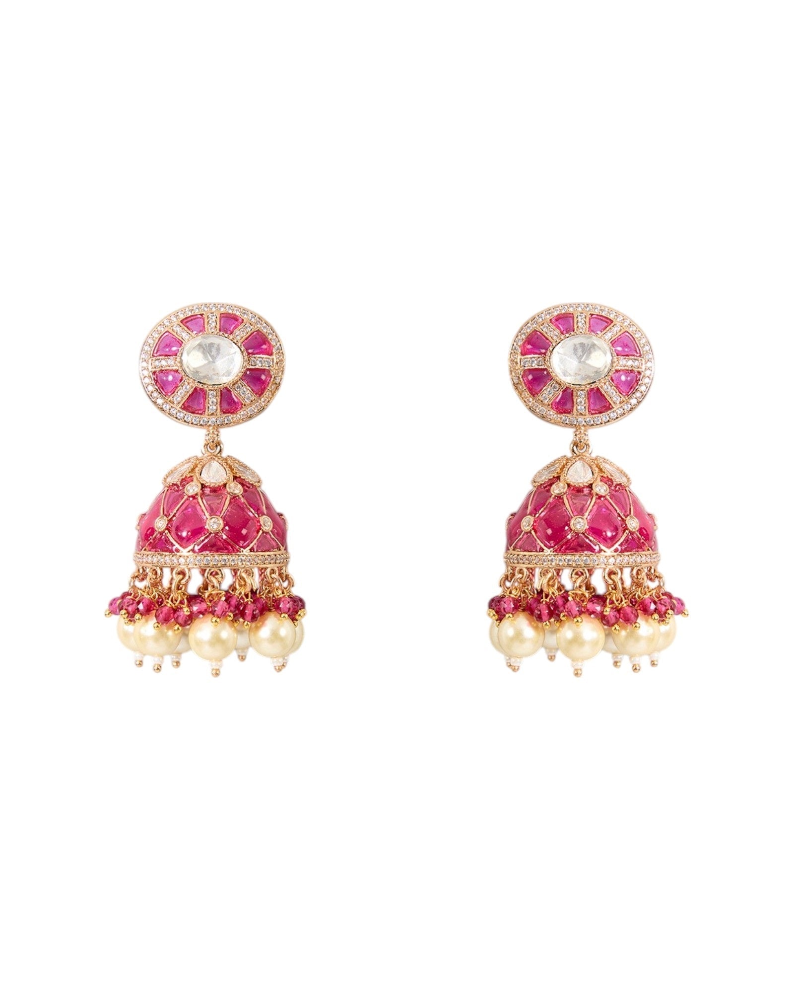 Gold Finish Kundan Polki Necklace Set with Fuchsia Pink Stones – Choker Style Jewelry for Weddings & Festive Wear - Auraa Trends - necklace -  - Auraa Trends - Gold Finish Kundan Polki Necklace Set with Fuchsia Pink Stones – Choker Style Jewelry for Weddings & Festive Wear