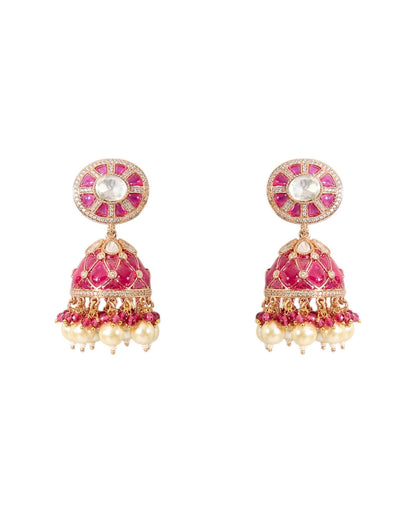 Gold Finish Kundan Polki Necklace Set with Fuchsia Pink Stones – Choker Style Jewelry for Weddings & Festive Wear - Auraa Trends - necklace -  - Auraa Trends - Gold Finish Kundan Polki Necklace Set with Fuchsia Pink Stones – Choker Style Jewelry for Weddings & Festive Wear