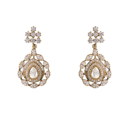Gold Finish Kundan Polki & Pearl Choker Necklace Set – Indian Bridal Jewelry - Auraa Trends - Necklace -  - Auraa Trends - Gold finish Kundan Polki choker necklace with pearls and crystals Bridal choker necklace set with matching earrings Traditional Indian necklace set with gold plating and pearl accents Ethnic festive choker necklace with Kundan and crystal detailing