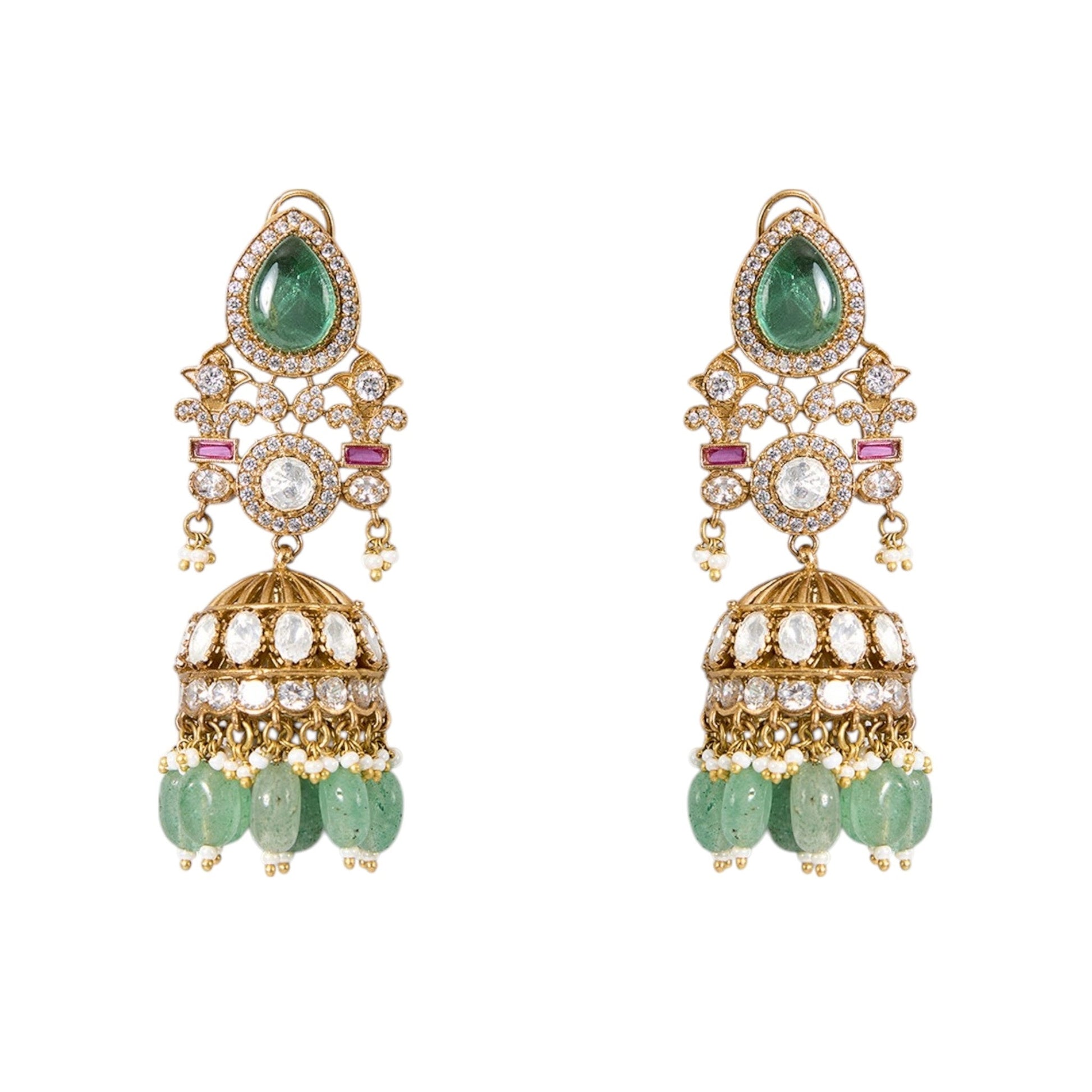 Gold Finish Kundan Polki & Soft Green Drop Choker Necklace Set - Auraa Trends - Necklace -  - Auraa Trends - Gold Finish Choker Necklace with Kundan Polki and Soft Green Drops Traditional Kundan Polki Necklace Set for Festive Occasions Bridal Choker Necklace with Green Stone Drops and Earrings Ethnic Necklace Set for Women – Gold Finish with Soft Green Accents