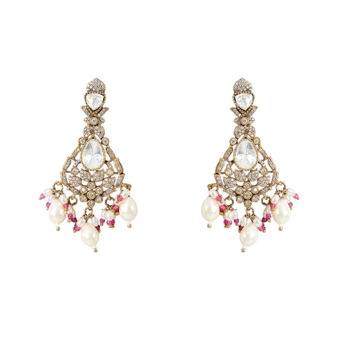 Gold Finish Kundan Polki & Soft Pink Beaded Layered Choker Necklace Set - Auraa Trends - Necklace -  - Auraa Trends - Gold finish layered choker necklace with kundan polki and soft pink beads, paired with matching dangler earrings – bridal and festive jewelry set