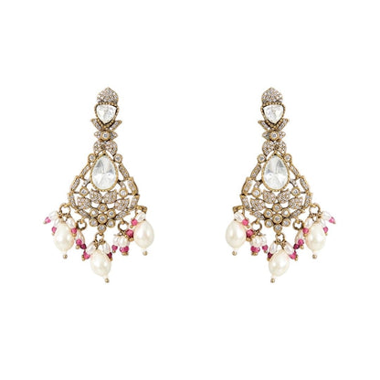 Gold Finish Kundan Polki & Soft Pink Beaded Layered Choker Necklace Set - Auraa Trends - Necklace -  - Auraa Trends - Gold finish layered choker necklace with kundan polki and soft pink beads, paired with matching dangler earrings – bridal and festive jewelry set