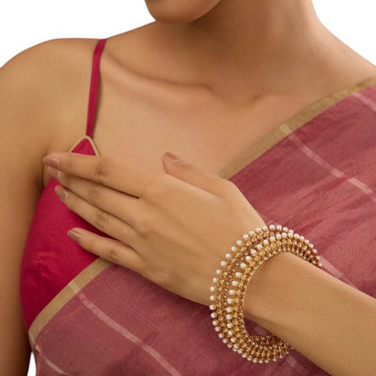 Gold Finish Pearl Bangles (Set Of 2) - Auraa Trends