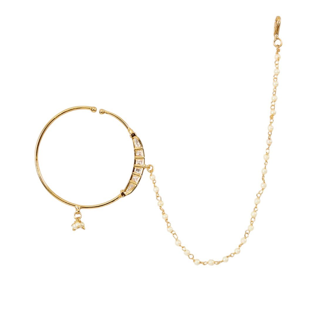 Gold Finish Pearl Chain Nath - Auraa Trends - Nath - # - Auraa Trends - Gold Finish Pearl Chain Nath