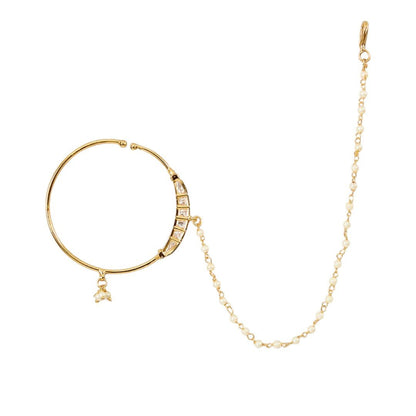 Gold Finish Pearl Chain Nath - Auraa Trends - Nath - # - Auraa Trends - Gold Finish Pearl Chain Nath