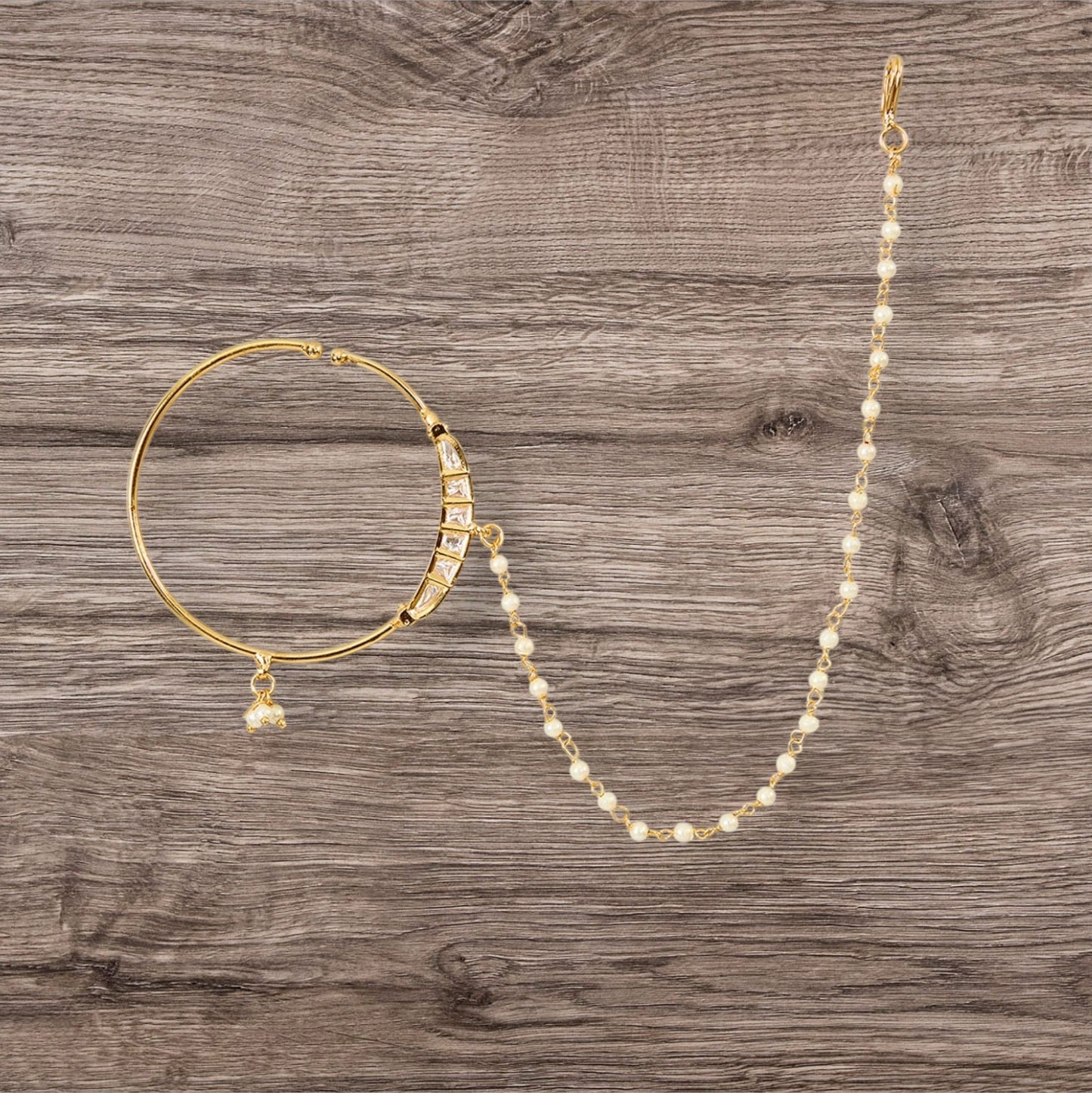 Gold Finish Pearl Chain Nath - Auraa Trends - Nath - # - Auraa Trends - Gold Finish Pearl Chain Nath