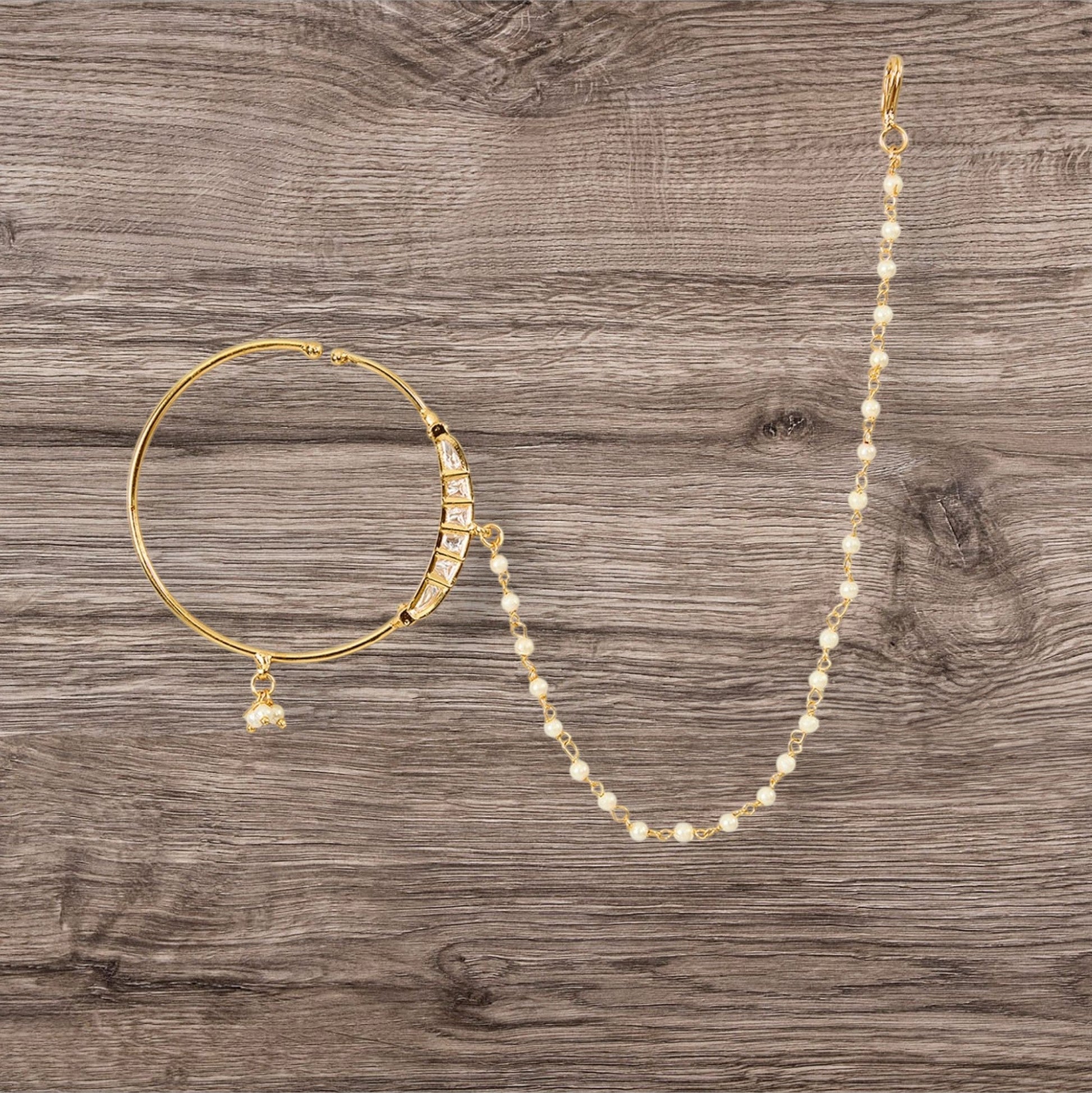 Gold Finish Pearl Chain Nath - Auraa Trends - Nath - # - Auraa Trends - Gold Finish Pearl Chain Nath