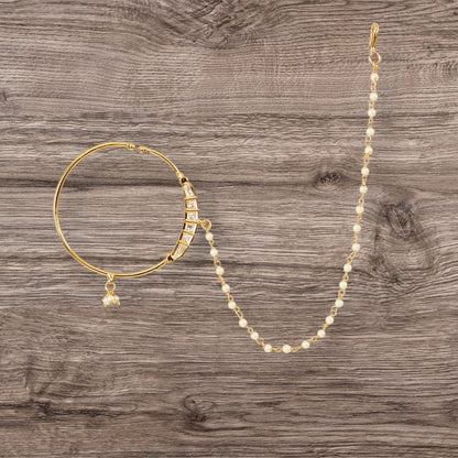 Gold Finish Pearl Chain Nath - Auraa Trends - Nath - # - Auraa Trends - Gold Finish Pearl Chain Nath