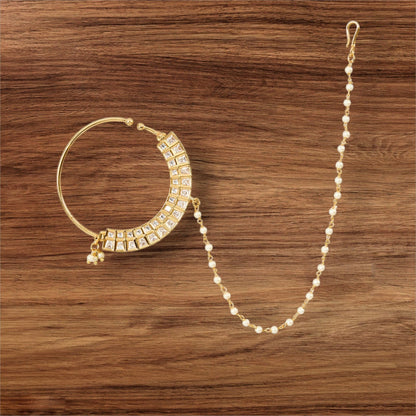 Gold Finish Pearl Chain Nath - Auraa Trends - Nath - # - Auraa Trends - Gold Finish Pearl Chain Nath