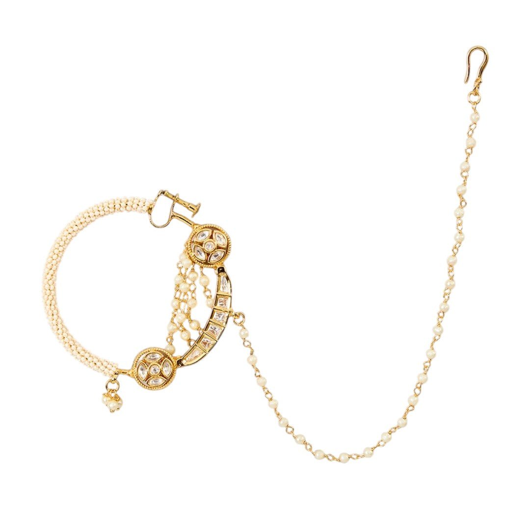 Gold Finish Pearl Chain Nath - Auraa Trends - Nath - # - Auraa Trends - Gold Finish Pearl Chain Nath