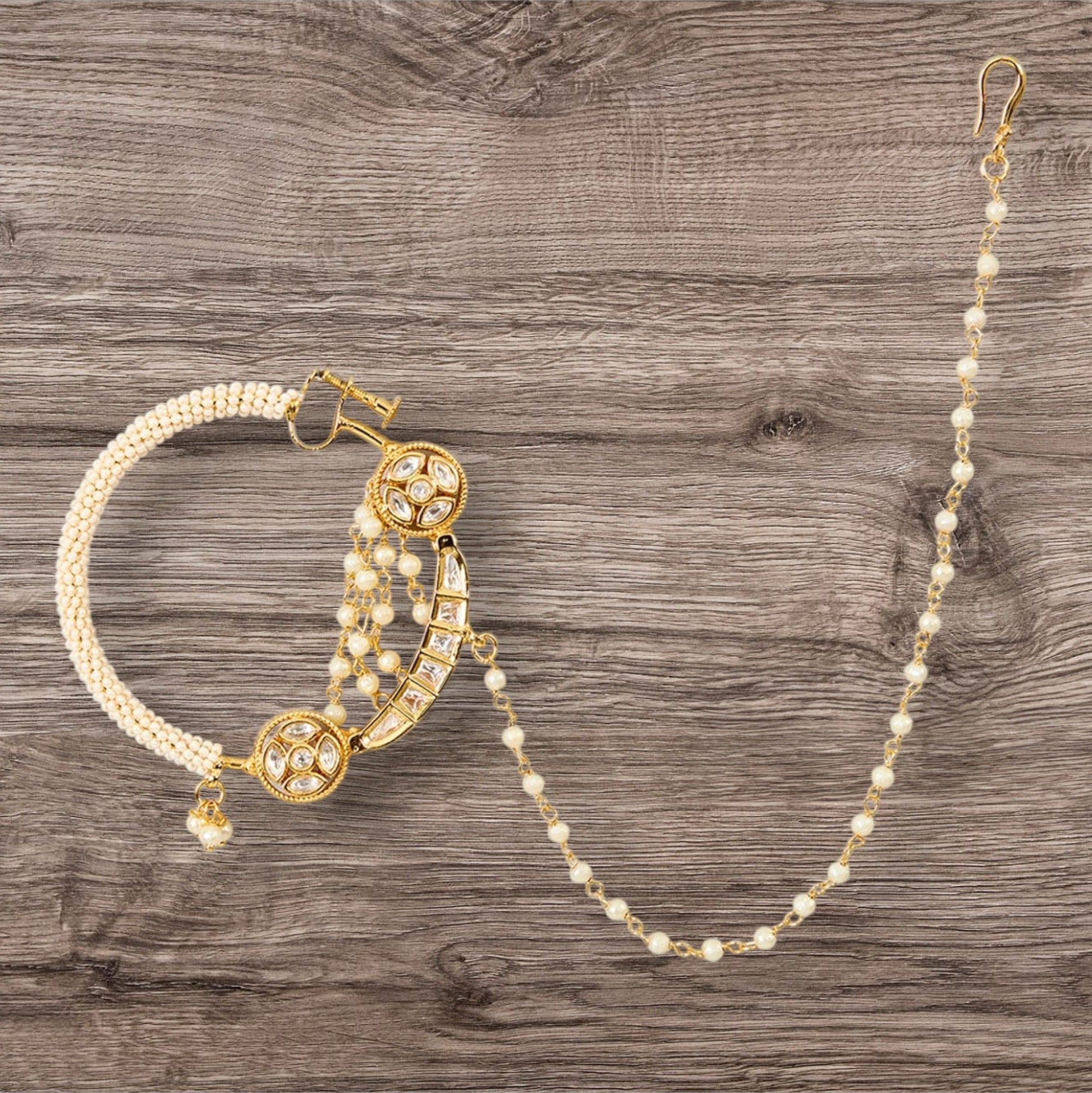 Gold Finish Pearl Chain Nath - Auraa Trends - Nath - # - Auraa Trends - Gold Finish Pearl Chain Nath
