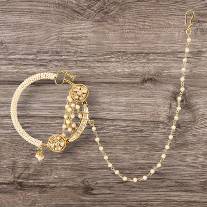 Gold Finish Pearl Chain Nath - Auraa Trends - Nath - # - Auraa Trends - Gold Finish Pearl Chain Nath