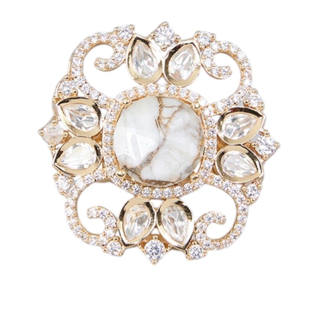 Gold Finish Pearl Ring Stone Statement - Auraa Trends - Rings - # - Auraa Trends - Gold Finish Pearl Ring Stone Statement