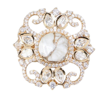 Gold Finish Pearl Ring Stone Statement - Auraa Trends - Rings - # - Auraa Trends - Gold Finish Pearl Ring Stone Statement