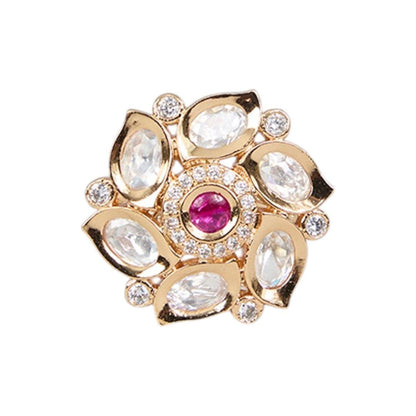 Gold Finish Ring Pearl and Green Stone Cluster - Auraa Trends - Rings - Gold Finish Ring Pearl and Green Stone Cluster