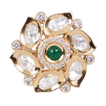 Gold Floral Ring with Green Stone and Diamond Accents - Auraa Trends - Rings - Gold Floral Ring with Green Stone and Diamond