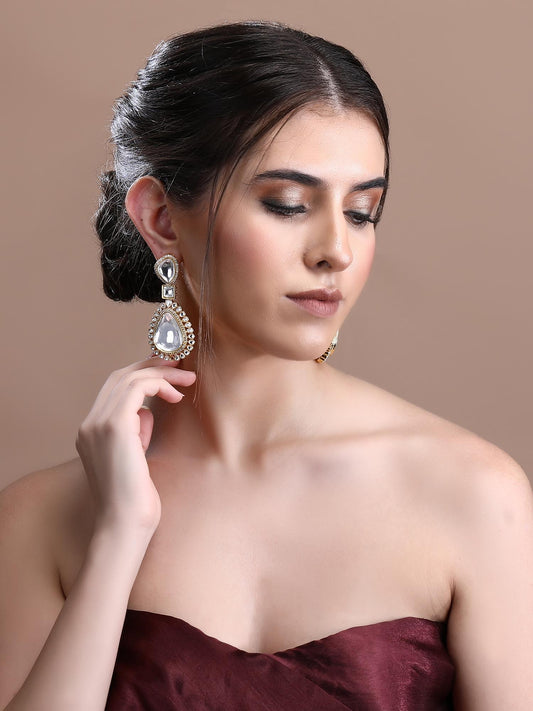 Gold Plated American Diamond Zircon Drop Earrings - Auraa Trends - Drop - Gold Plated American Diamond Zircon Drop Earrings