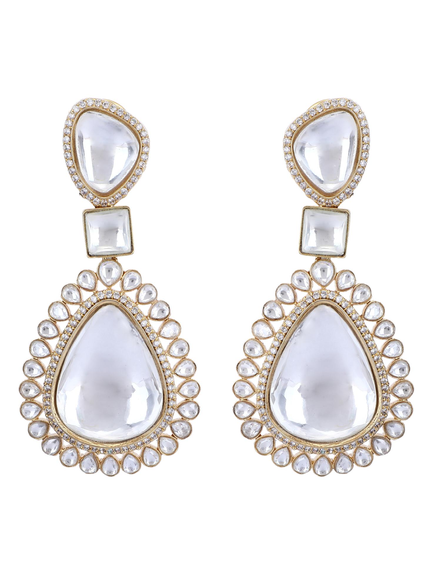 Gold Plated American Diamond Zircon Drop Earrings - Auraa Trends - Drop - Shop Gold Plated American Diamond Zircon Drop