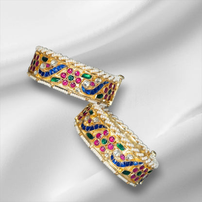 Gold Plated Bangles With Pearls (Set of 2) - Auraa Trends