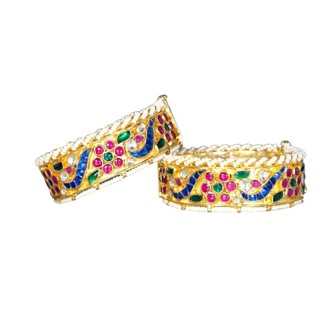 Gold Plated Bangles With Pearls (Set of 2) - Auraa Trends