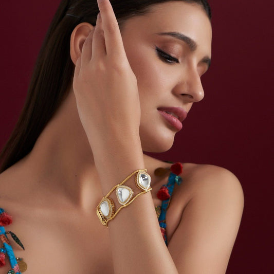 Gold - Plated Bracelet with Trillion - Cut Stones - Auraa Trends - Bracelet - Plated Bracelet with Trillion - Cut Stones