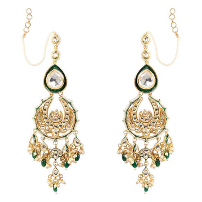 Gold - Plated Floral Earrings Chandbaali Earrings With Kaan Chain - Auraa Trends - Kaan chain - # - Auraa Trends - Gold - Plated Floral Earrings Chandbaali Earrings With Kaan Chain