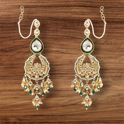 Gold - Plated Floral Earrings Chandbaali Earrings With Kaan Chain - Auraa Trends - Kaan chain - # - Auraa Trends - Gold - Plated Floral Earrings Chandbaali Earrings With Kaan Chain