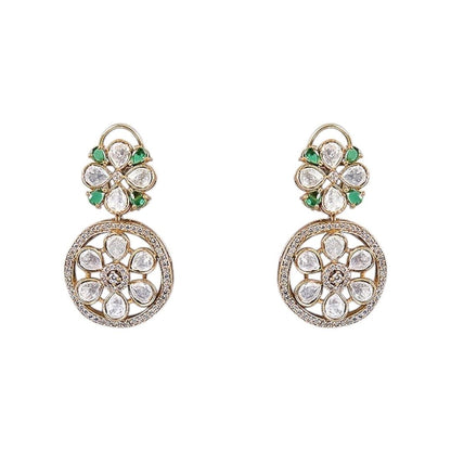 Gold - Plated Green Beaded Kundan Floral Choker Necklace Set with Earrings - Auraa Trends - Necklace Set -  - Auraa Trends - Woman wearing gold - plated green kundan floral choker necklace set with earrings