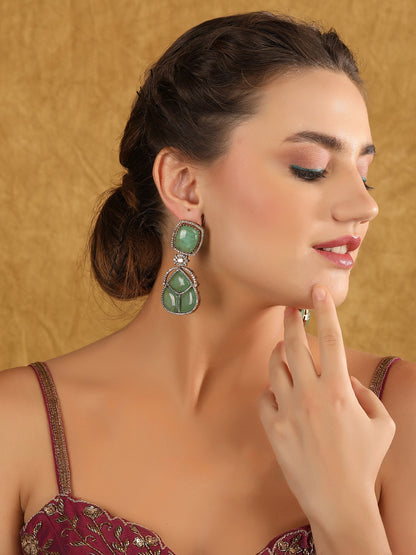 Gold Plated Green Drop Earrings For Women - Auraa Trends - Drop - # - Auraa Trends - Gold Plated Green Stone Drop Earrings