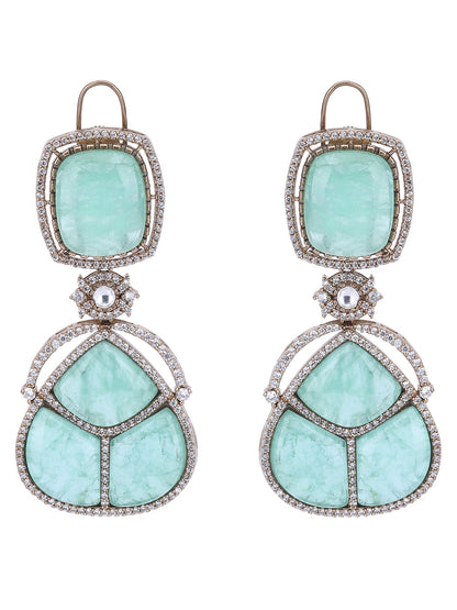 Gold Plated Green Drop Earrings For Women - Auraa Trends - Drop - # - Auraa Trends - Gold Plated Green Stone Drop Earrings