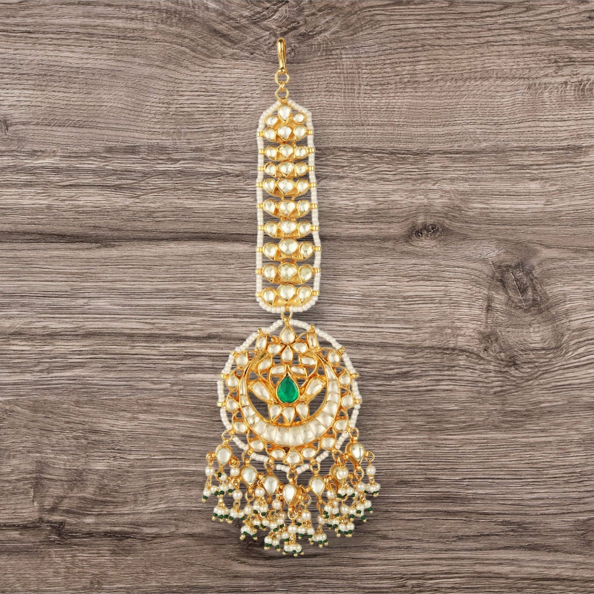 Gold Plated Green Onyx Maangtikka - Auraa Trends - Maangtika - # - Auraa Trends - Gold Plated Green Onyx Maangtikka