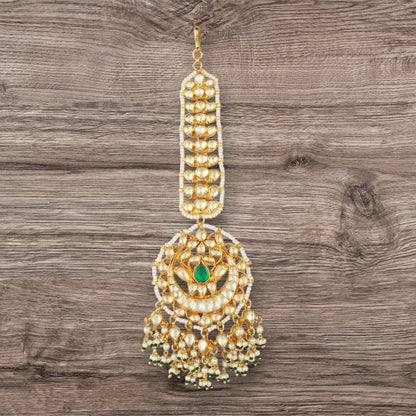 Gold Plated Green Onyx Maangtikka - Auraa Trends - Maangtika - # - Auraa Trends - Gold Plated Green Onyx Maangtikka