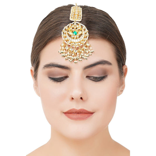 Gold Plated Green Onyx Maangtikka - Auraa Trends - Maangtika - # - Auraa Trends - Gold Plated Green Onyx Maangtikka