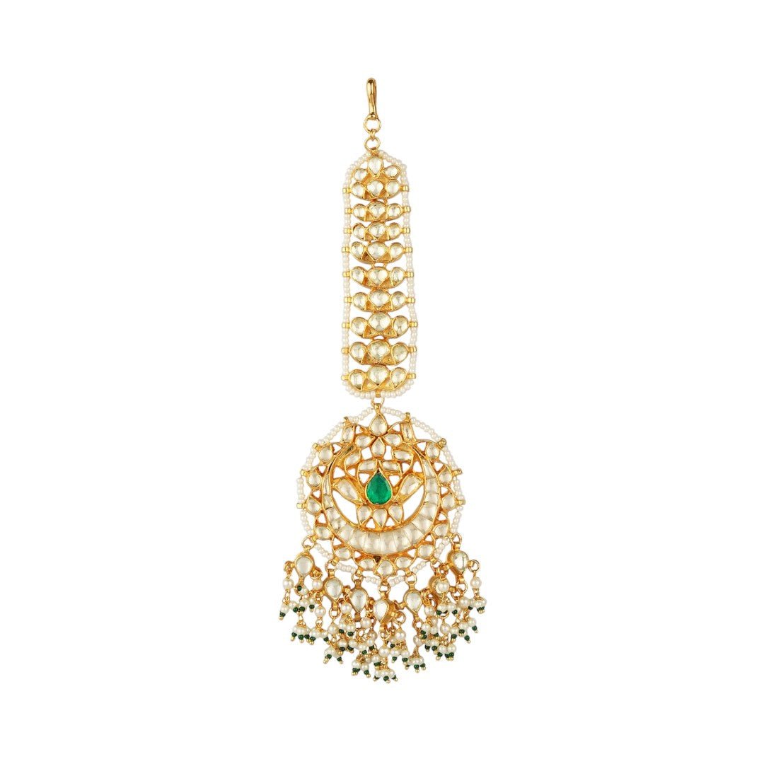 Gold Plated Green Onyx Maangtikka - Auraa Trends - Maangtika - # - Auraa Trends - Gold Plated Green Onyx Maangtikka