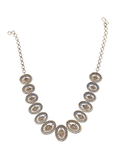 Gold-Plated Handcrafted Choker Necklace Set with Blue Crystal Accents - Auraa Trends - choker - Choker choker set for women