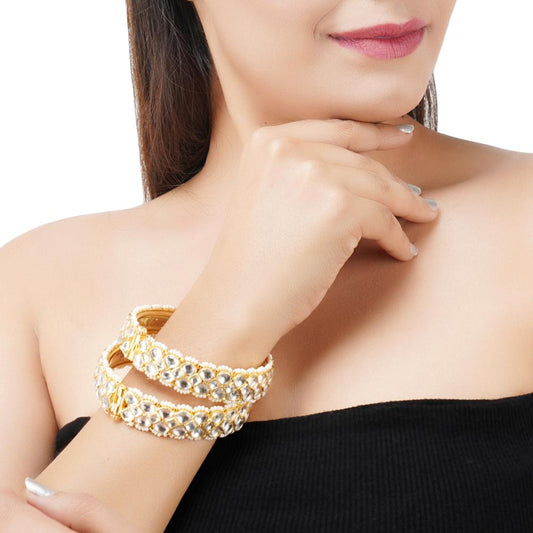 Gold Plated Kundan Bracelet Set - Auraa Trends - Bracelet - # - Auraa Trends - Gold Plated Kundan Bracelet Set