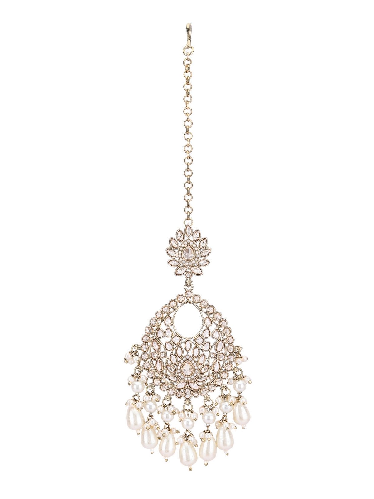 Gold-Plated Kundan Chandbaali and Maangtikka set - Auraa Trends - Earring Set - Bridal Collection Contemporary Earring
