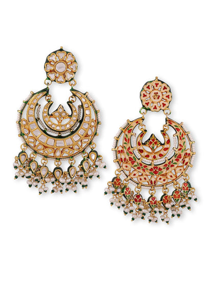 Gold Plated Kundan Chandbaali Earrings - Auraa Trends - Chandbali -Auraa Trends - Gold - Plated Kundan Chandbali Earrings Set