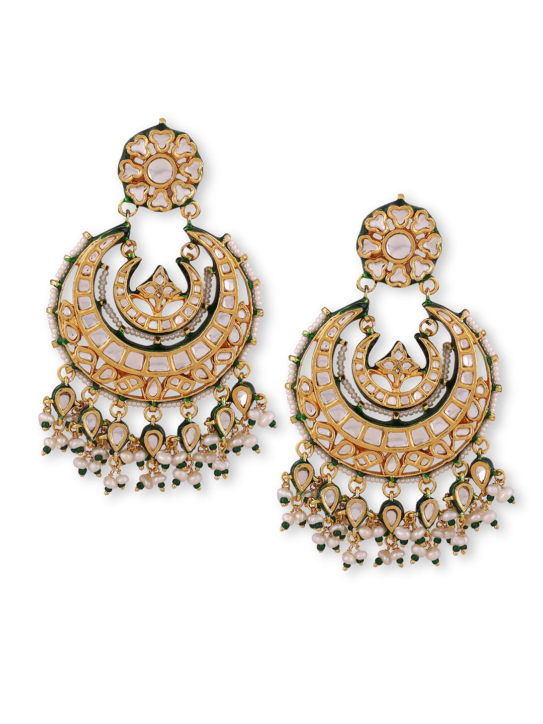 Gold Plated Kundan Chandbaali Earrings - Auraa Trends - Chandbali  Auraa Trends - Gold - Plated Kundan Chandbali Earrings Set