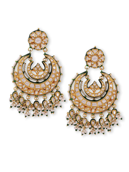 Gold Plated Kundan Chandbaali Earrings - Auraa Trends - Chandbali  Auraa Trends - Gold - Plated Kundan Chandbali Earrings Set