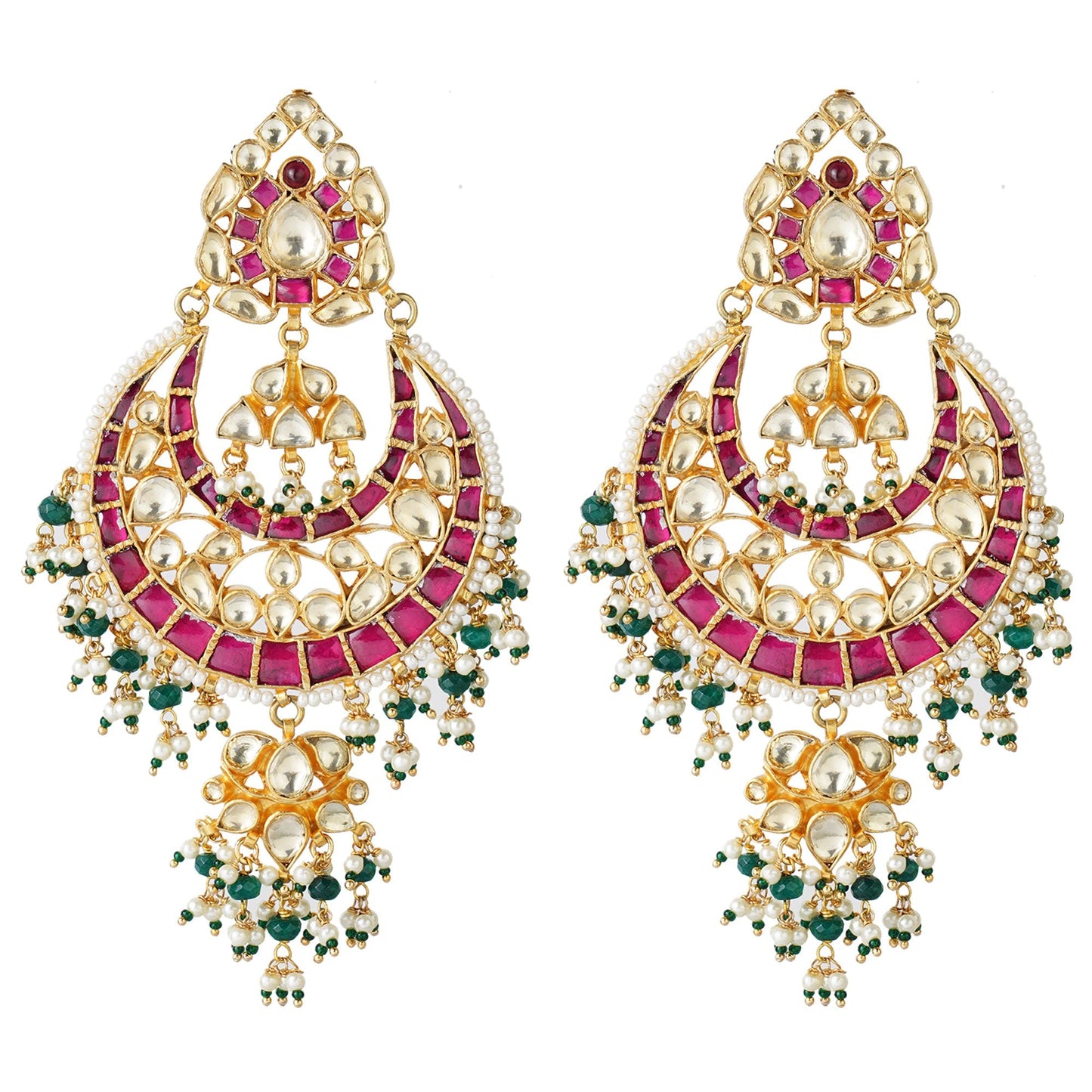 Gold Plated Kundan Chandbaali Earrings with Stones - Auraa Trends - Chandbali - Gold Plated Kundan Chandbaali Earrings