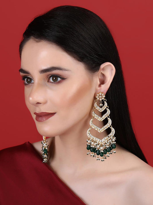 Gold Plated Kundan Chandelier Earrings - Auraa Trends - Chandelier Earrings - Trends - Gold Plated Kundan Chandelier Earrings