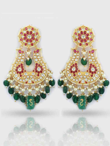 Ruby Pink Stones, Pearl Edging & Green Bead Drops