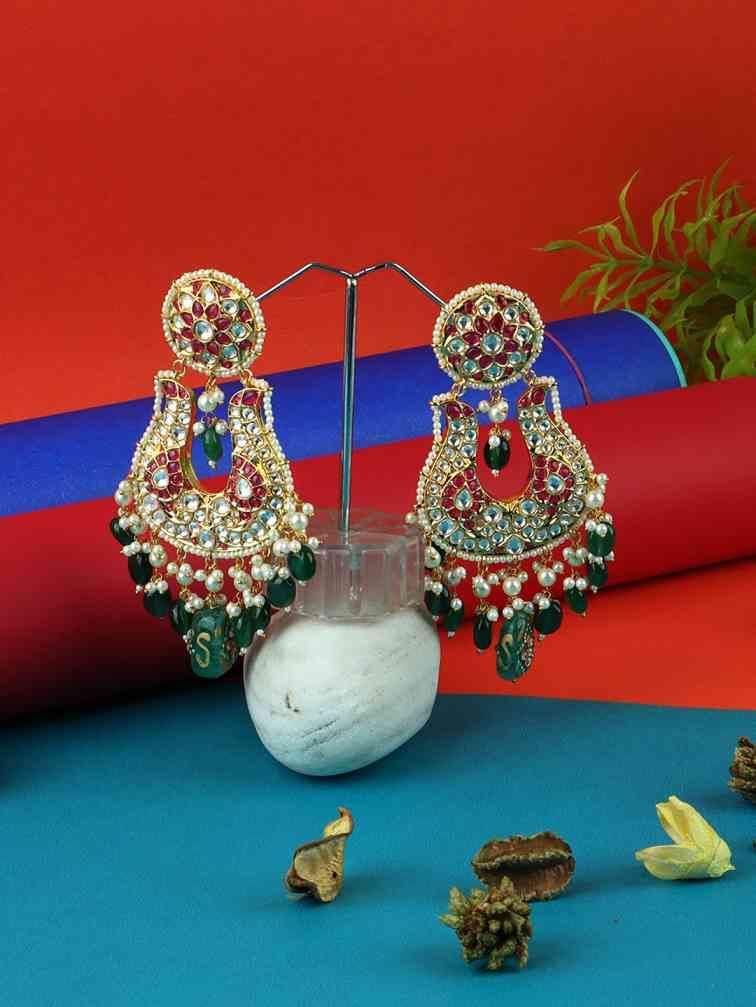 Ruby Pink Stones, Pearl Edging & Green Bead Drops
